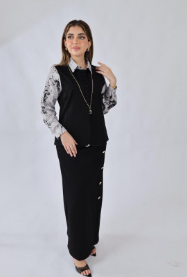 طقم نسائي أنيق بتنورة طويلة ولمسة عصرية طقم نسائي أنيق بتنورة طويلة ولمسة عصرية