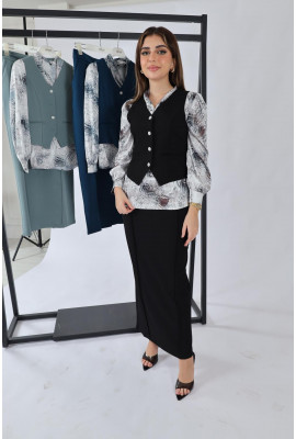 طقم رسمي أنيق بفيست كلاسيك وتنورة طويلة طقم رسمي أنيق بفيست كلاسيك وتنورة طويلة