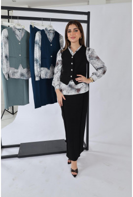 طقم رسمي أنيق بفيست كلاسيك وتنورة طويلة