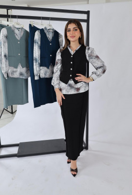 طقم رسمي أنيق بفيست كلاسيك وتنورة طويلة