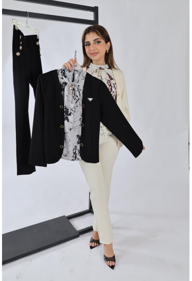 طقم رسمى مع بلوزة منقوشة أنيقة طقم رسمى مع بلوزة منقوشة أنيقة