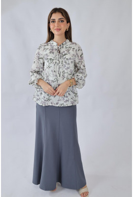 بلوزة شيفون مطبوعة بياقة فيونكة
