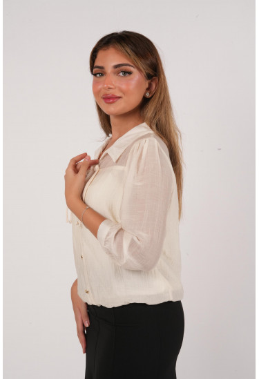 بلوزة  أنيقة بياقة كلاسيكية وربطة ناعمة