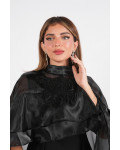 فستان سهرة قصير مع كاب ساتان فاخر فستان سهرة قصير مع كاب ساتان فاخر