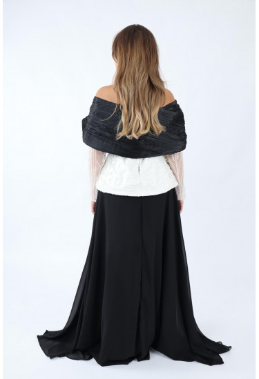 فستان كلاسيكي بأكمام شفافة وتصميم أنيق