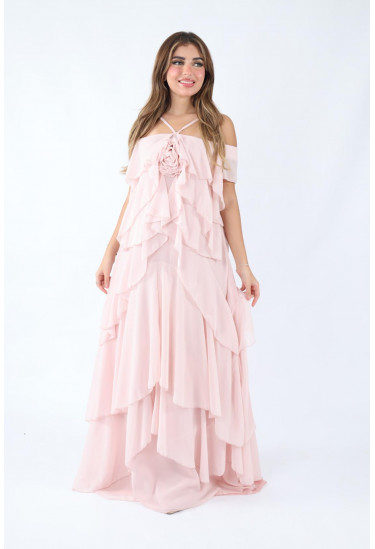 فستان ناعم بطبقات كشكش أنيقة