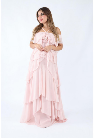 فستان ناعم بطبقات كشكش أنيقة