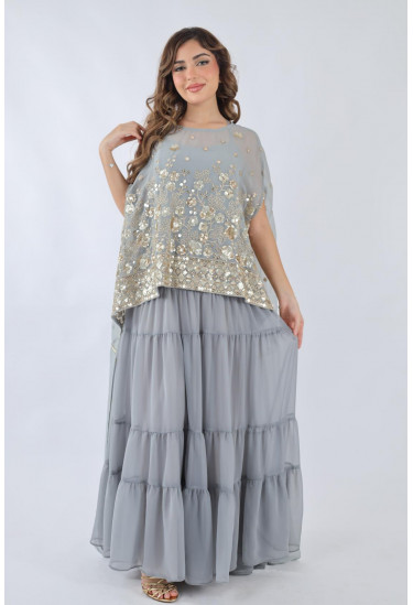 فستان سهرة مطرز بتصميم أنيق وراقي