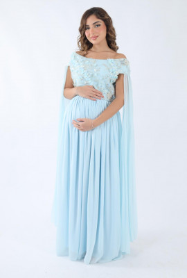 فستان سهرة  مطرز بالزهور والشيفون المنسدل