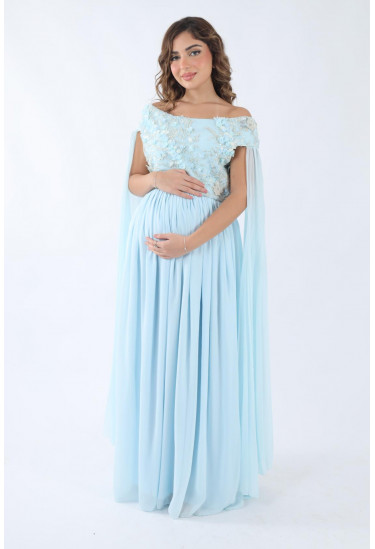 فستان سهرة  مطرز بالزهور والشيفون المنسدل