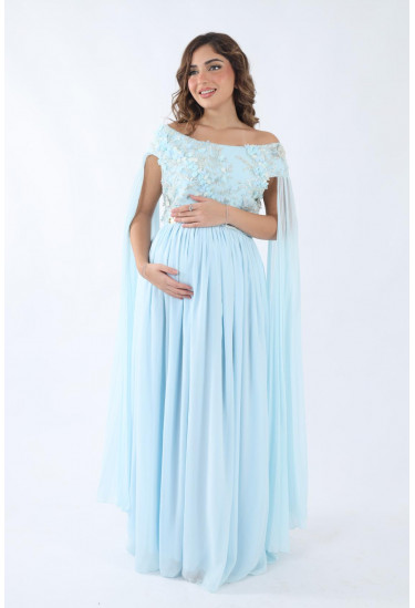 فستان سهرة  مطرز بالزهور والشيفون المنسدل