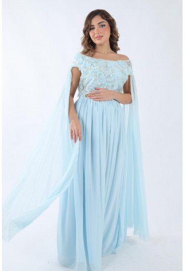 فستان سهرة  مطرز بالزهور والشيفون المنسدل