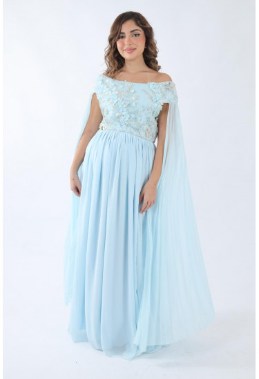 فستان سهرة  مطرز بالزهور والشيفون المنسدل