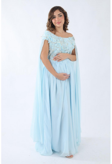 فستان سهرة  مطرز بالزهور والشيفون المنسدل