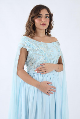 فستان سهرة  مطرز بالزهور والشيفون المنسدل