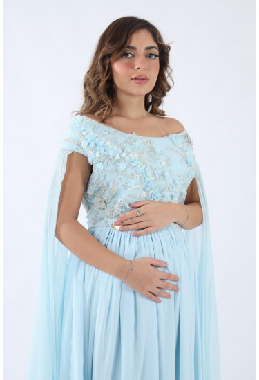 فستان سهرة  مطرز بالزهور والشيفون المنسدل