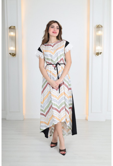 فستان بنمط زجزاج ملون 