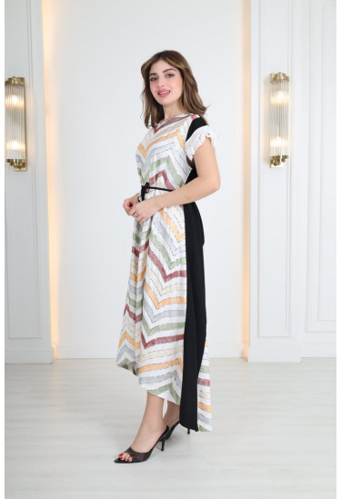 فستان بنمط زجزاج ملون 