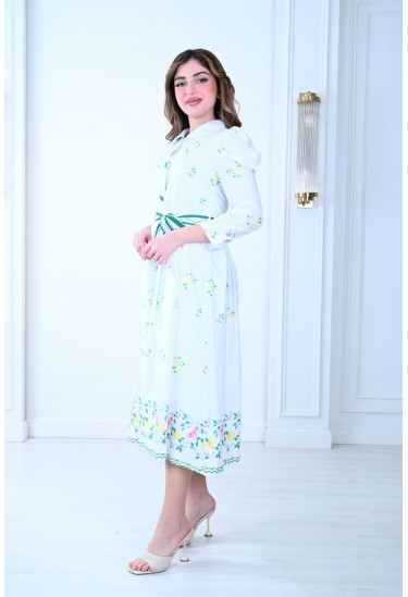  فستان أنيق بنقوش زهرية  رائعه