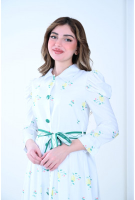  فستان أنيق بنقوش زهرية  رائعه