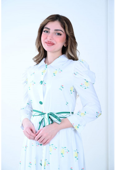  فستان أنيق بنقوش زهرية  رائعه