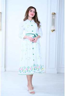  فستان أنيق بنقوش زهرية  رائعه