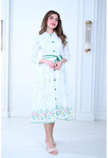  فستان أنيق بنقوش زهرية  رائعه