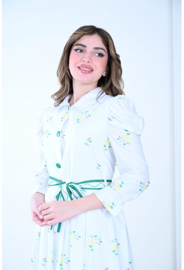  فستان أنيق بنقوش زهرية  رائعه