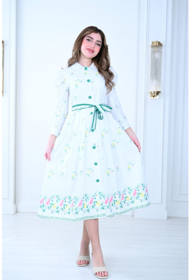  فستان أنيق بنقوش زهرية  رائعه