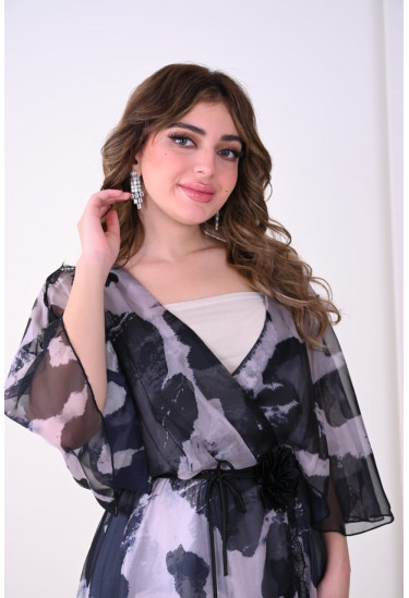 فستان نسائي بطباعات فنية و نمط لف فستان نسائي بطباعات فنية و نمط لف