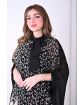 جلابية راقية بتطريز زهري مع شال شفاف أنيق جلابية راقية بتطريز زهري مع شال شفاف أنيق
