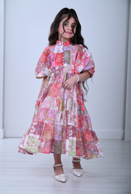 فستان بناتي بطباعات زهور ملونه رائعه مقاسات كبيرة