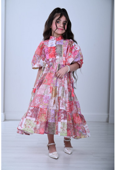 فستان بناتي بطباعات زهور ملونه رائعه مقاسات كبيرة فستان بناتي بطباعات زهور ملونه رائعه مقاسات كبيرة