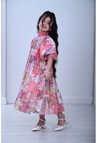 فستان بناتي بطباعات زهور ملونه رائعه مقاسات كبيرة فستان بناتي بطباعات زهور ملونه رائعه مقاسات كبيرة