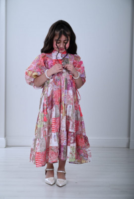 فستان بناتي بطباعات زهور ملونه رائعه مقاسات كبيرة