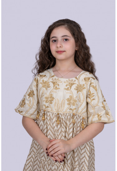 جلابية أطفالي مطرزة بنمط أدوار بكشكشة