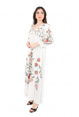 جلابية نسائية ميدي مطرزة بالزهور