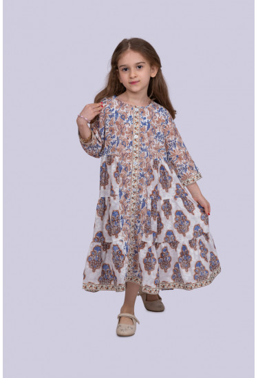 فستان بناتي طباعات زهور مقاس شبابي