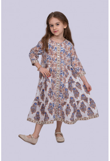 فستان بناتي طباعات زهور مقاس شبابي