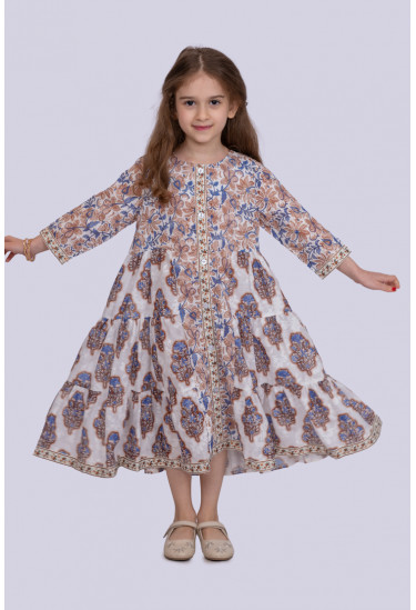 فستان بناتي طباعات زهور مقاس شبابي