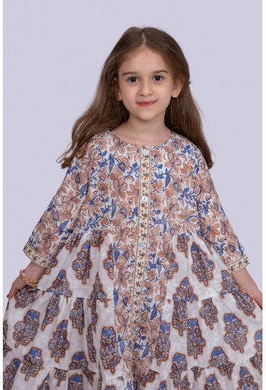 فستان بناتي طباعات زهور مقاس شبابي