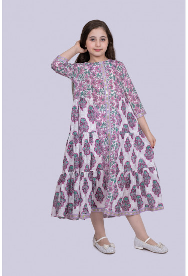 فستان بناتي طباعات زهور مقاس شبابي