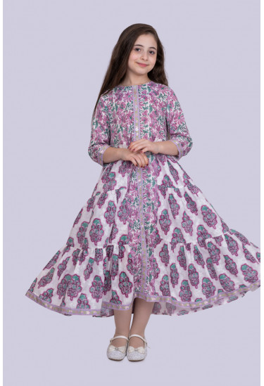 فستان بناتي طباعات زهور مقاس شبابي