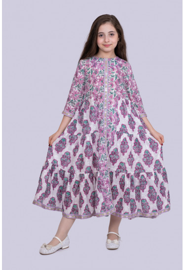 فستان بناتي طباعات زهور مقاس شبابي