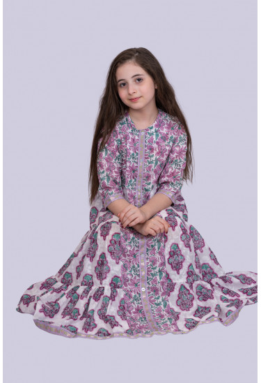 فستان بناتي طباعات زهور مقاس شبابي