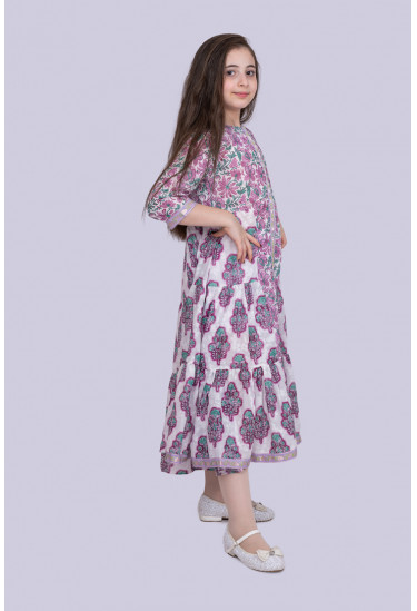 فستان بناتي طباعات زهور مقاس شبابي