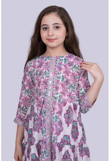 فستان بناتي طباعات زهور مقاس شبابي