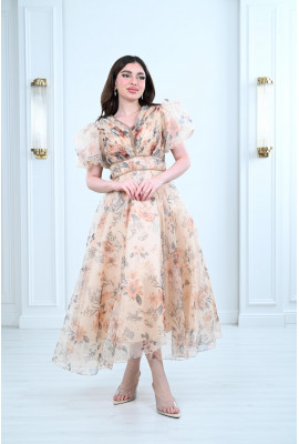 فستان ميدي نسائي بأكمام منفوخة