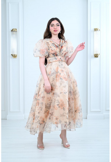 فستان ميدي نسائي بأكمام منفوخة