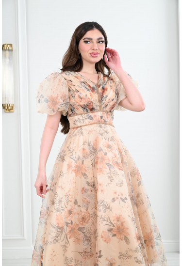 فستان ميدي نسائي بأكمام منفوخة